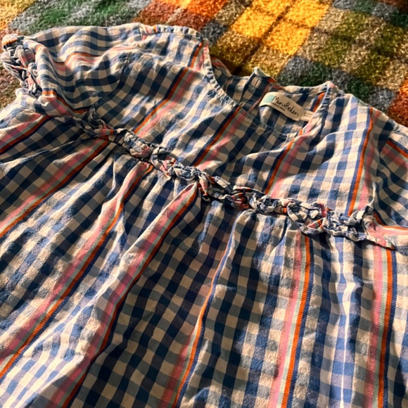 MINI BODEN girls cotton ruffle top pink cherry rainbow gingham (11-12 yrs old) - Picture 2 of 5